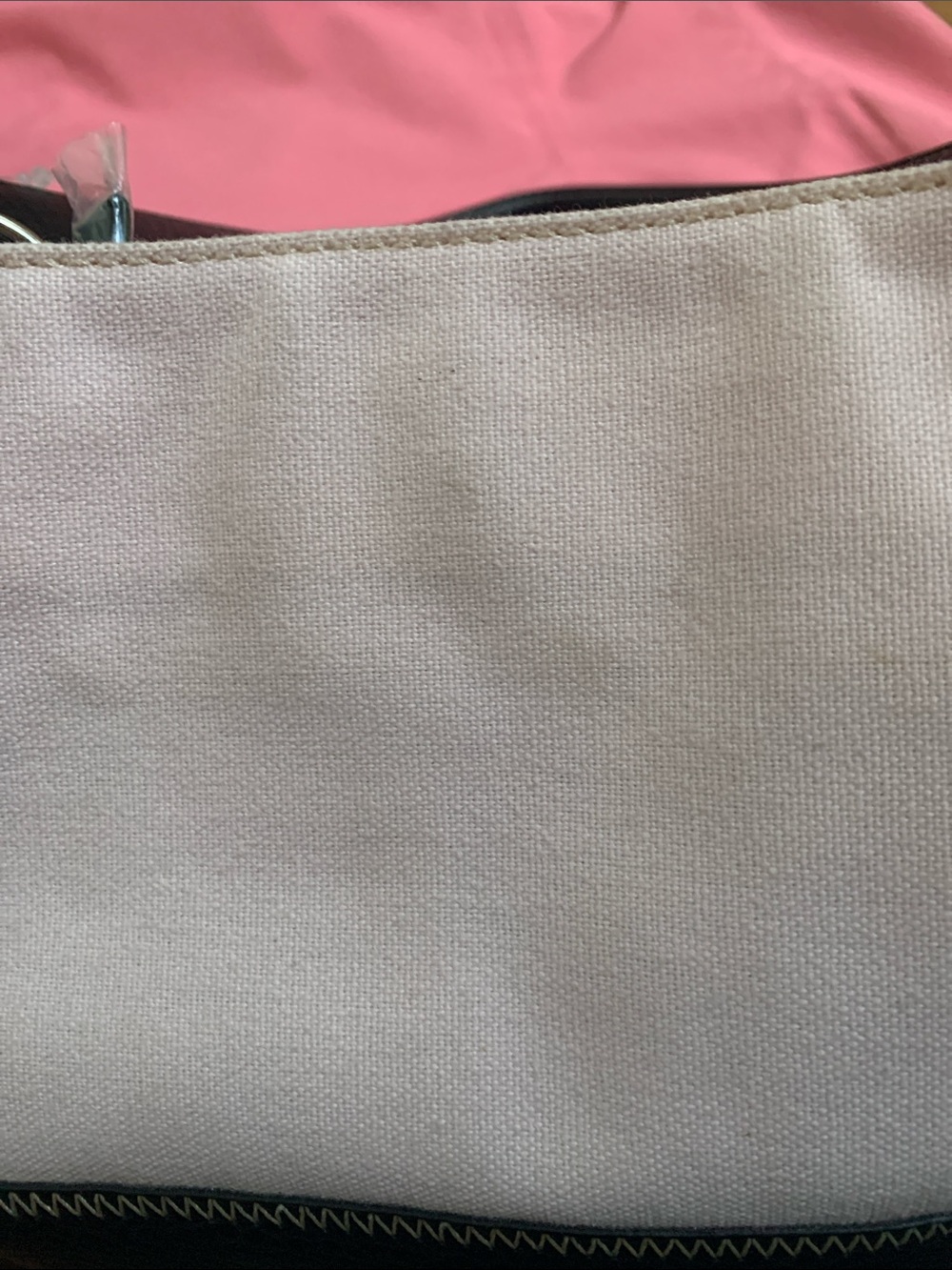 Tommy Hilfiger Cream Canvas Shoulder Bag with Black Trim and Brown Straps - Picture 7 of 7